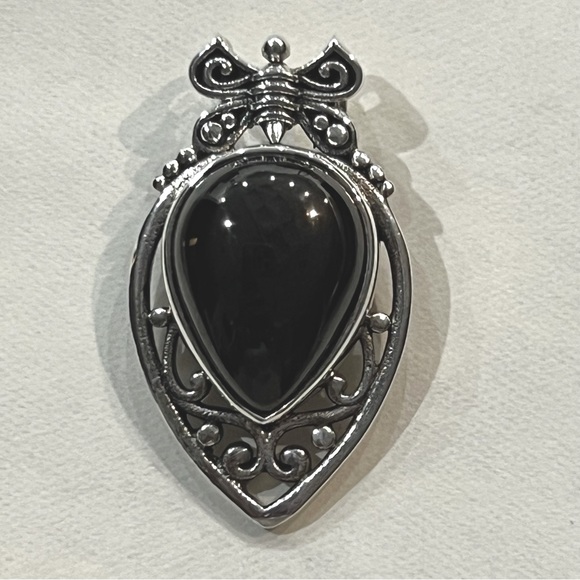 Sterling Silver SILVER Shungite Butterfly Bale Pendant Necklace - Picture 7 of 13